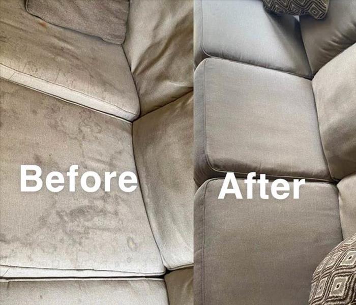 Before and after cleaning couch